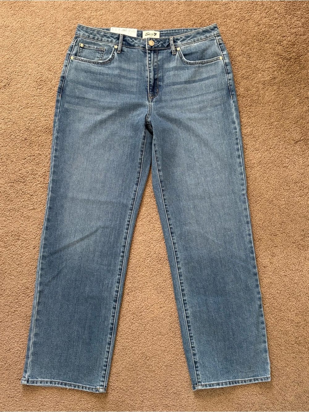 Seven7 Women’s Blue Denim Straight Jeans Loose Fit High Rise 5-Pocket Size 10